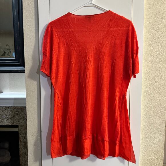 Eileen Fisher Firefly Silk Chiffon Tussah Blouse Coral Size Medium Lightweight - Picture 3 of 7
